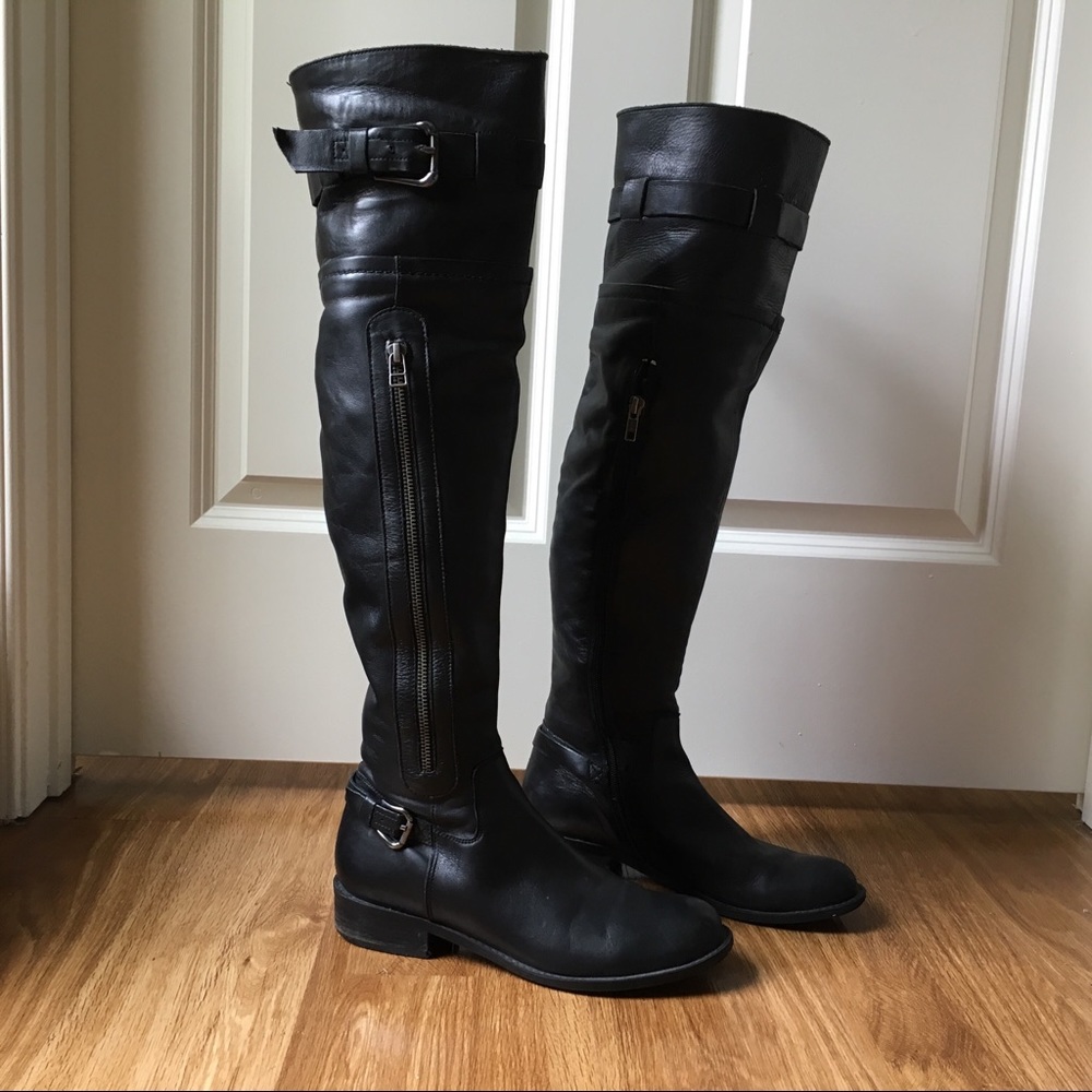 STEVEN by Steve Madden black leather OTK boots